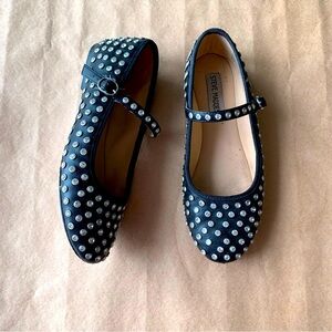 Steve Madden Black Studded Mary Jane Flats Vinetta Rhinestone 6